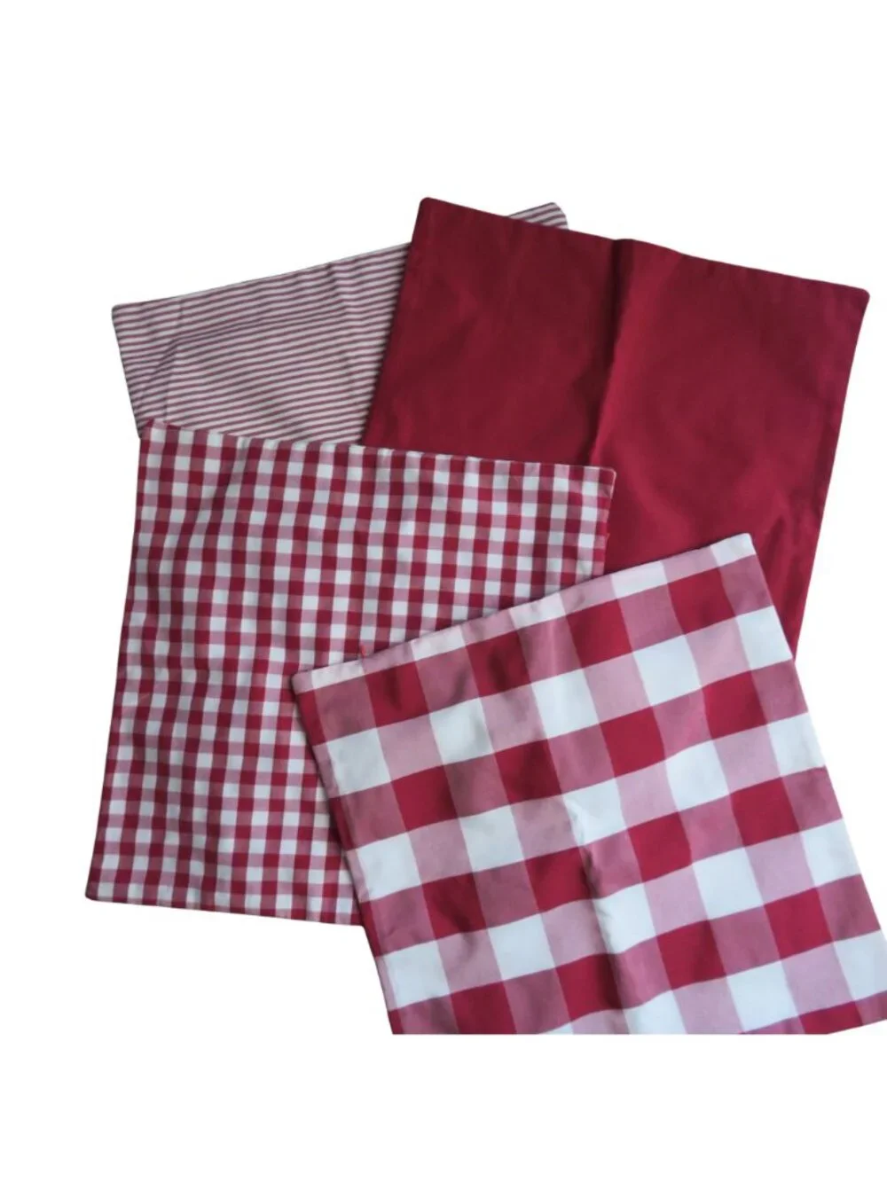 Set of 4 Red White Plaid Solid Pillow Covers 18